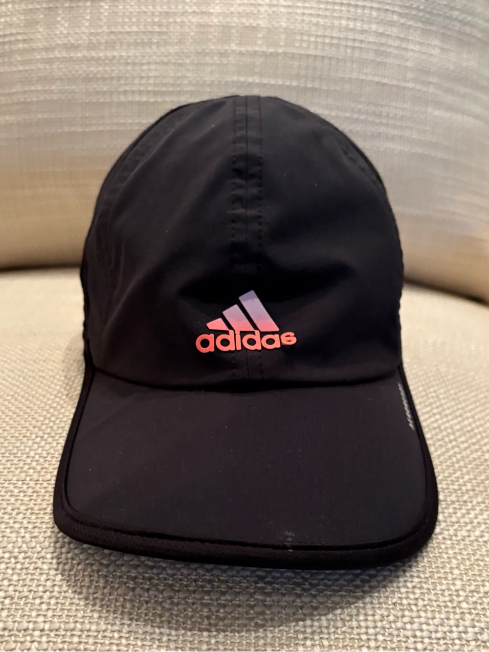 Adidas Black Aeroready Lightweight Running Hat Orange to Pink Gradient Logo